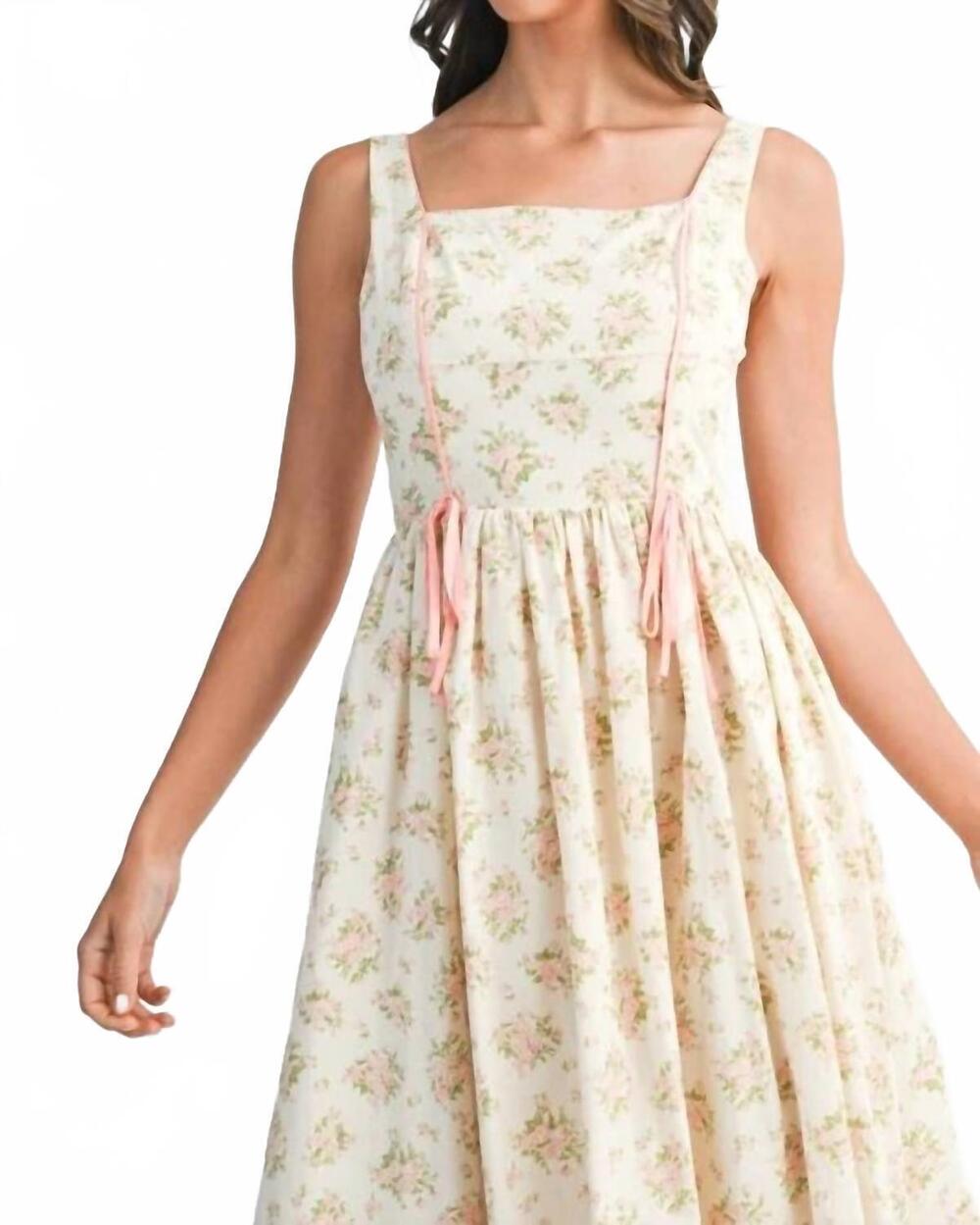 NEW MABLE floral print square neck contrast piping dress in pink - Picture 4 of 5